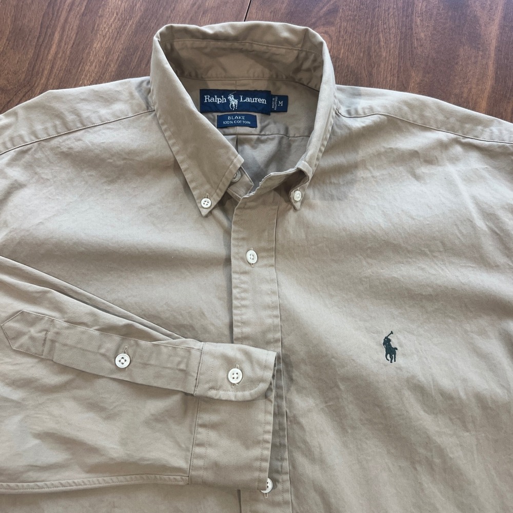 Ralph Lauren Blake Mens Tan Khaki Cotton Button Down Long Sleeve Shirt M